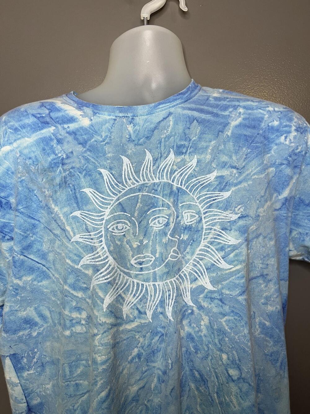 Call Your Mother Shirt Mens Large Blue Tie Dye Sun Moon Graphic Tee Celestial
